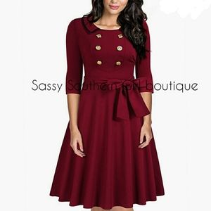 ⭐🆕Wine red retro button dress